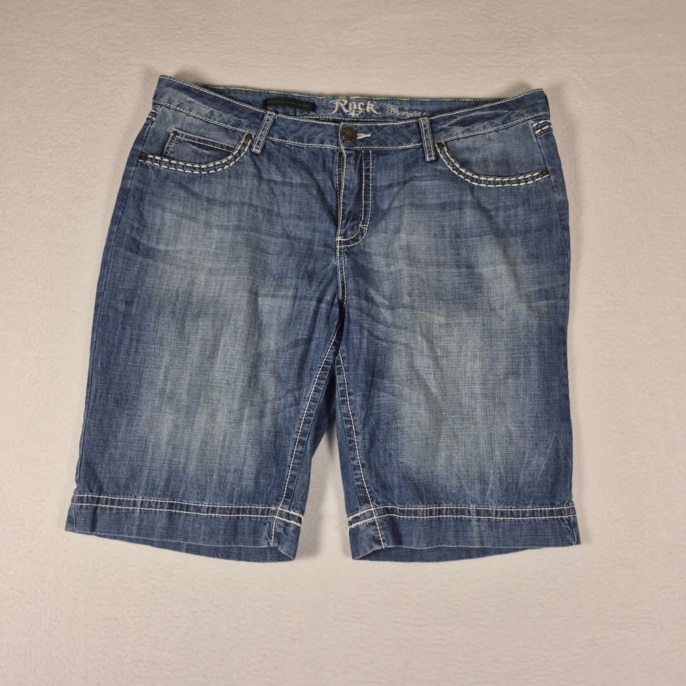 Rock 47 Wrangler Denim Shorts Womens 32 Blue Ultra Low Rise Contrast